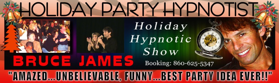 Holiday Party Ideas with Comedy Stage Hypnotist an audience participation holiday event with comedy stage hypnosis entertainment for corporate holiday party planning Holiday Office Party ideas - Christmas party planning or Company Holiday Party Entertainment. Book national Master Hypnotist Bruce James 860-625-5347